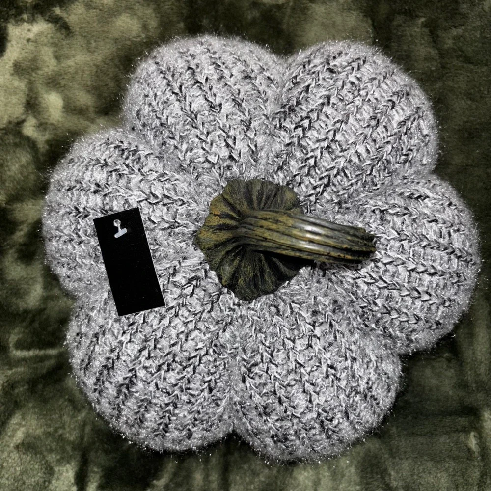 Sparkly Gray Knit Pumpkin Fall Autumn‎ Home Decor Accent Table Centerpiece